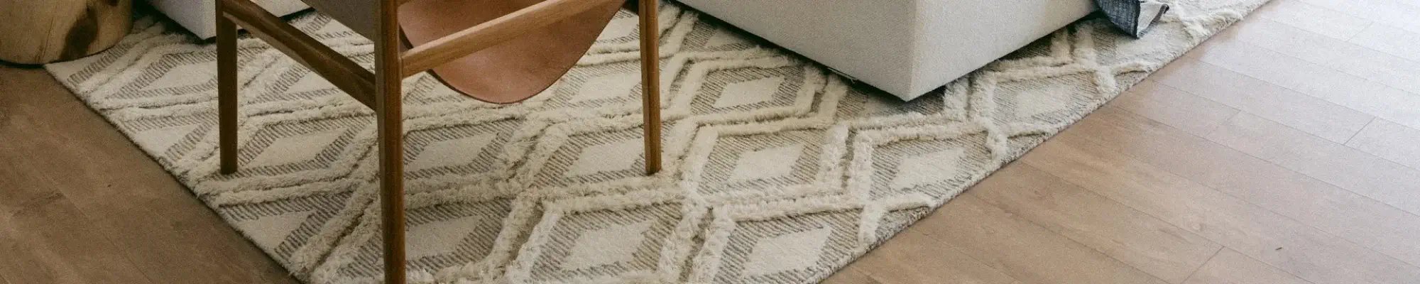 Stylist area rug on a hardwood floor