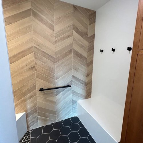 Modern shower remodel by Absolute Flooring Inc