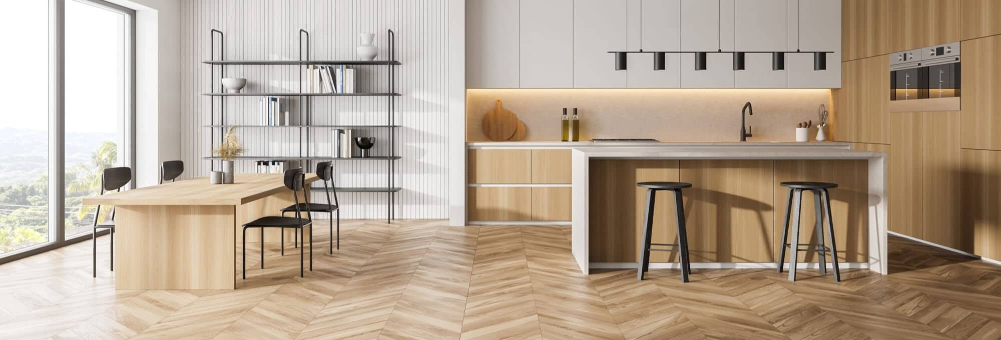 Hardwood flooring in a modern kitchen